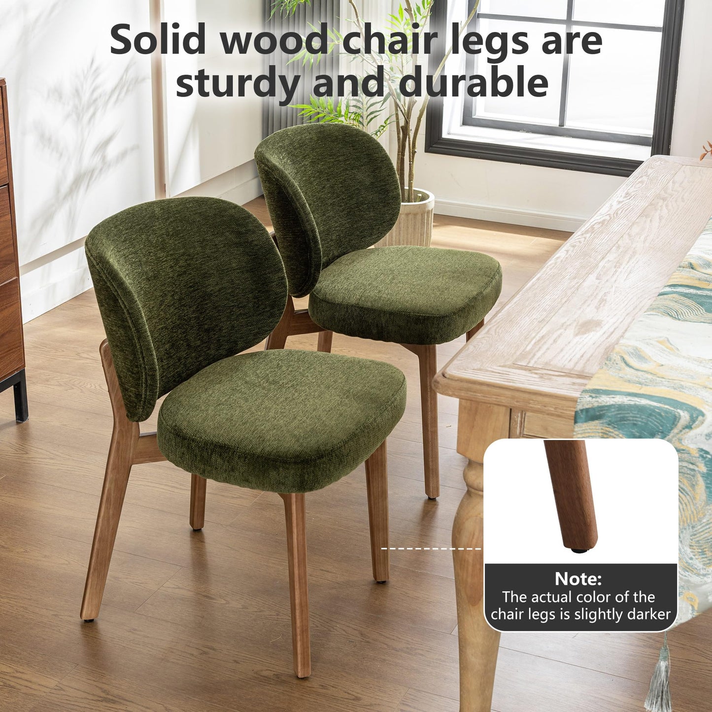 YOUNIKE Olive Green Dining Chair with High Back Single Mid Century Modern Kitchen Chair Boucle Fabric Upholstered Armless Accent Chair 20" Wide Padded Seat with Wooden Legs for Living Room Bedroom