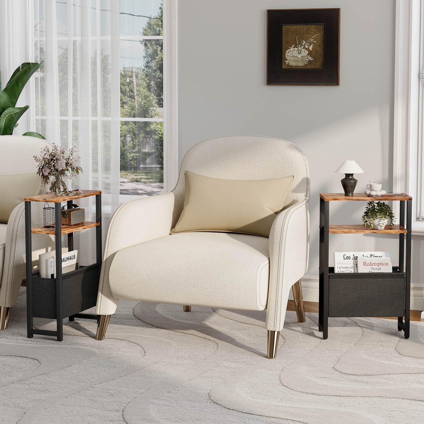 IRCPEN Narrow Side Table, Slim End Table with Magazine Rack, Skinny Bedside Table for Small Spaces, 3 Tier Sofa Couch Table Nightstand for Living Room, Bedroom, Rustic Brown LET503R