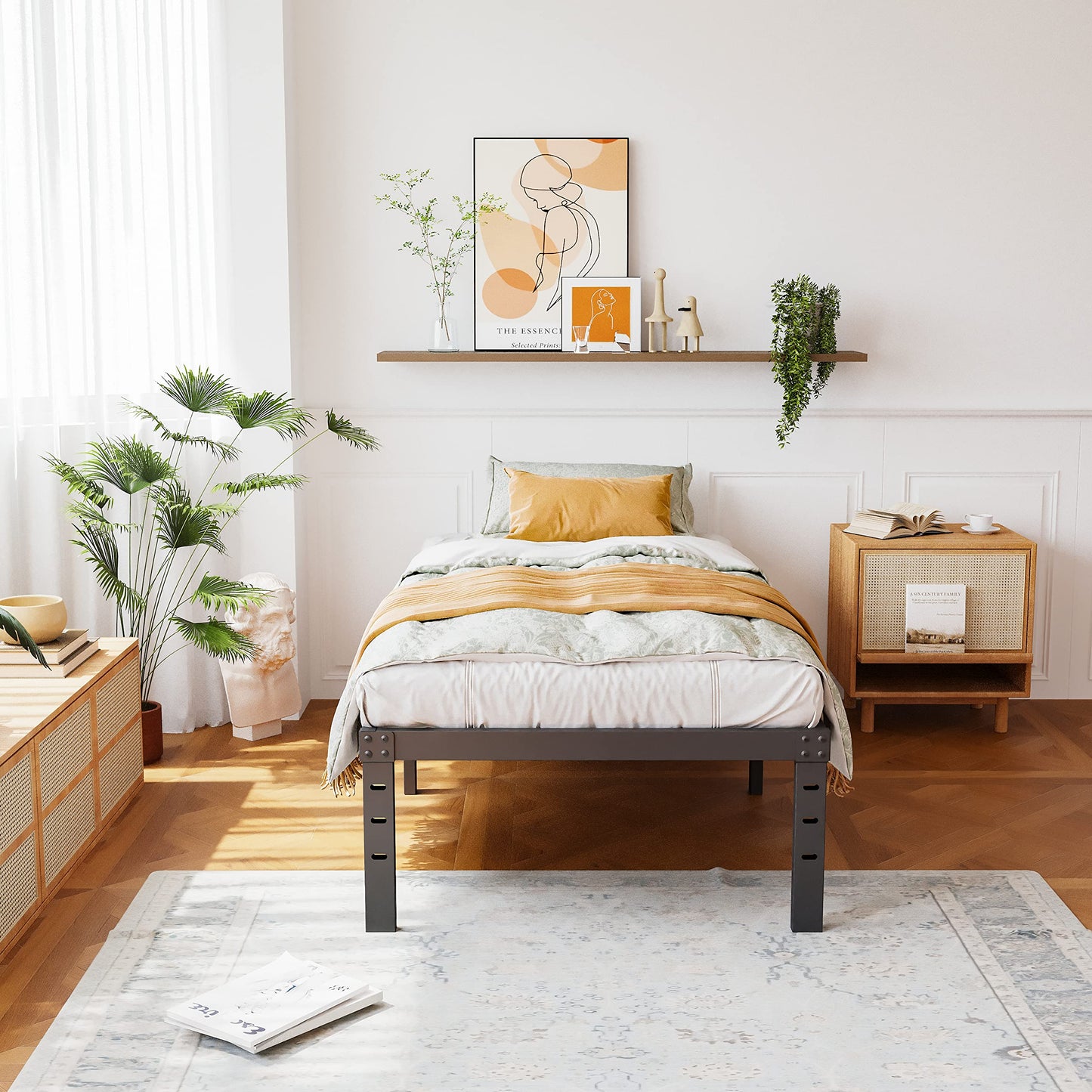 ZIYOO Twin Size Bed Frames 16 Inches Tall, 3 Inches Wide Wood Slats with 2500 Pounds Support for Foam Mattress, No Box Spring Needed, Heavy Duty Platform Bed Frame, Easy Assembly, Noise Free