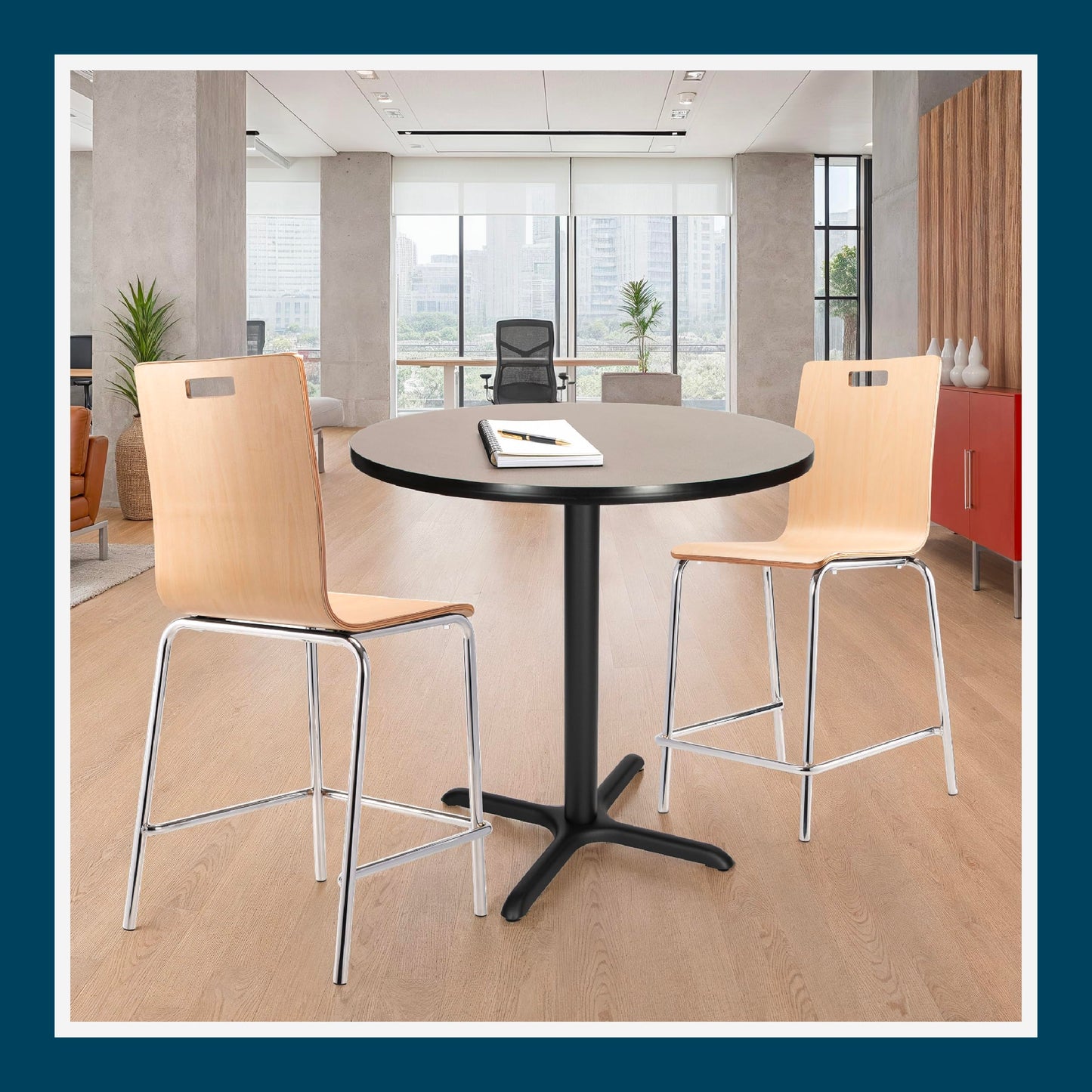 OEF Furnishings OEFCT13636XCGY Premium Commercial-Grade Restaurant and Breakroom Cafe Table (Round, 36 in Diameter, 36 in Counter Height, X-Base, Black Frame, Gray Nebula Laminate)