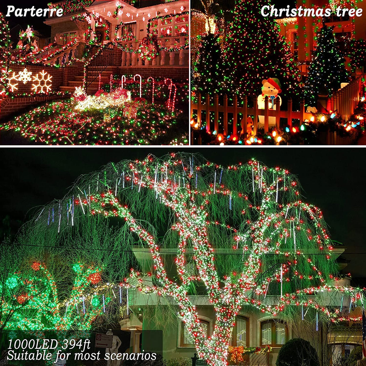 KNONEW 403ft 1000 LED String Lights Outdoor Christmas Lights 8 Modes & Timer Fairy Light Plug in Waterproof LED String Lights for Xmas Yard Tree Wedding Party Holiday Decorations (Red and Green)
