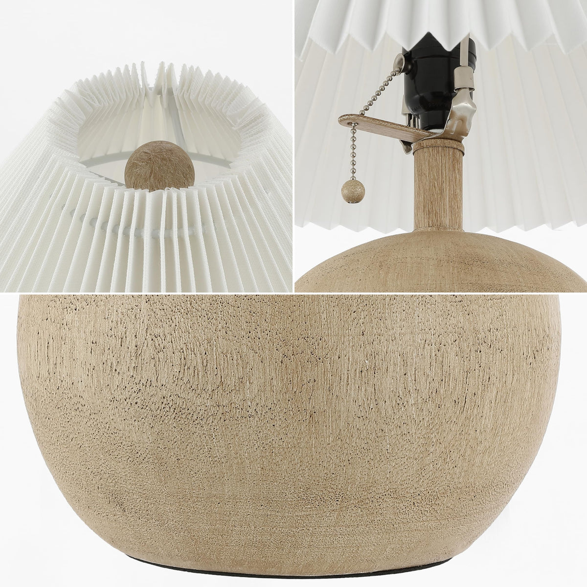 JONATHAN Y 17.25" Beige Wood Finish/White Sphere Table Lamp, Mid-Century Bedside Nightstand with Beige Pleated Linen Shade, Scandinavian Coastal Style, LED Bulb Included (JYL1145B)