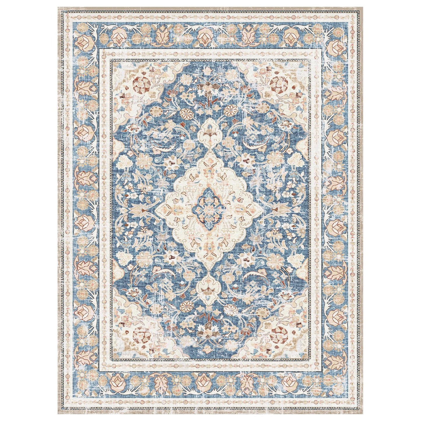 Vhong Boho Area Rugs Washable Vintage Modern Neutral Large Carpet Blue 5×7 High Traffic Rugs for Dinning Room Living Room Bedroom Farmhouse Non Slip