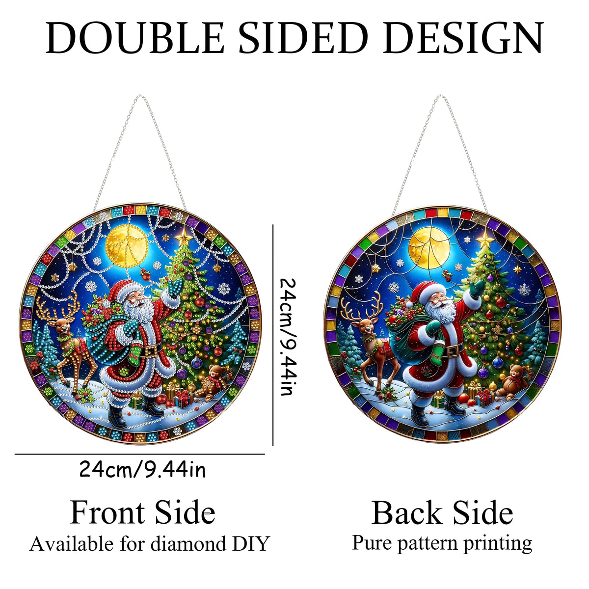DIY Diamond Art Painting Wreath Kits,Special Shaped Rhinestone Hanging Ornament Diamond Art Window Pendants for Gift Home Garden Wall Hanging Kits,Double Sided (Santa Claus-1)