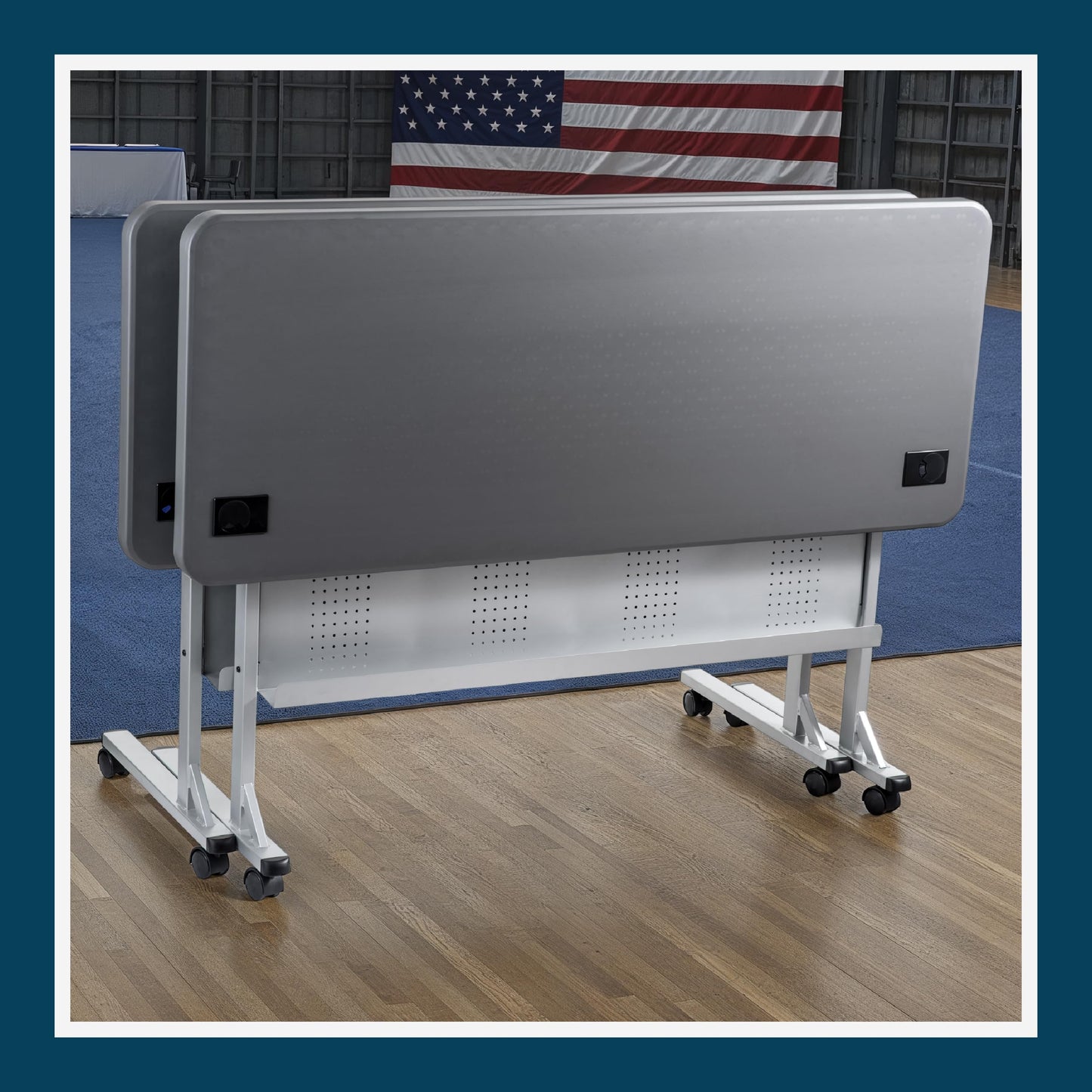 OEF Furnishings OEFBPFT2460-20 Commercial-Grade Premium Industrial Nesting Flip-Top Blow-Molded Training Table with Steel Frame and a 1.75" Thick Surface (24" × 60", Charcoal Slate Top)