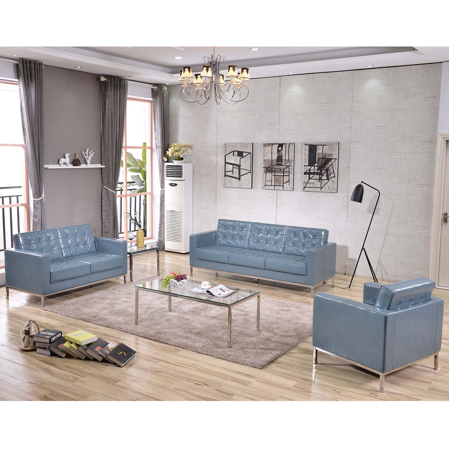Flash Furniture HERCULES Lacey Series Contemporary Gray LeatherSoft Sofa with Stainless Steel Frame