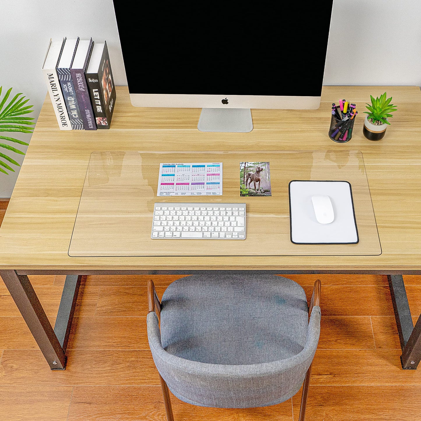 Awnour Clear Desk Pad Blotter on Top of Desks - 34 x 17 inches - Non Slip Desk Writing Mat for Office and Home - Round Edges - Textured/Forested - Mouse Pad Included. (34 x 17)
