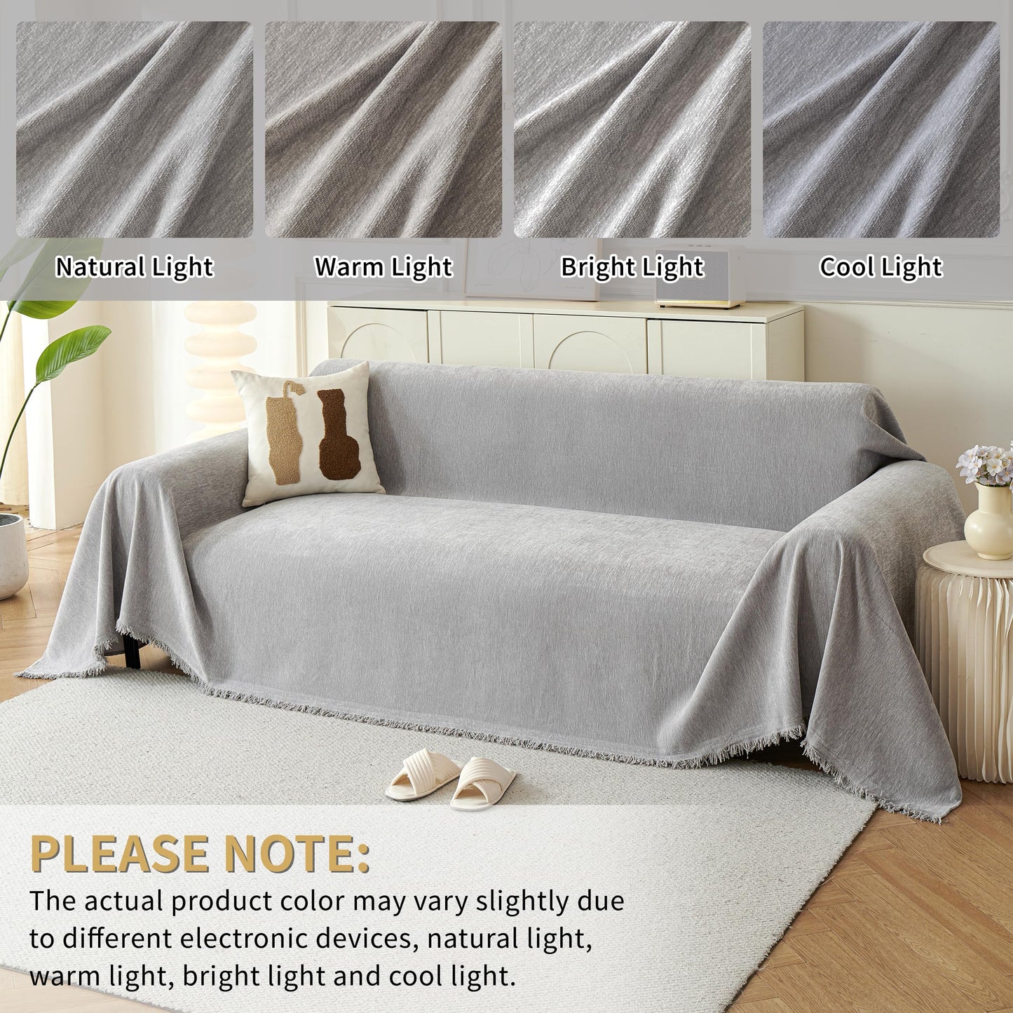 KaviKon Sectional Couch Covers 2-Piece for L Shape Sofa, Chenille Washable Sofa Cover for 2-3 Cushion Couch, Non-Slip Furniture Protector for Dogs,Pets, Soft Couch Blanket Slipcovers Sets (L-Grey)