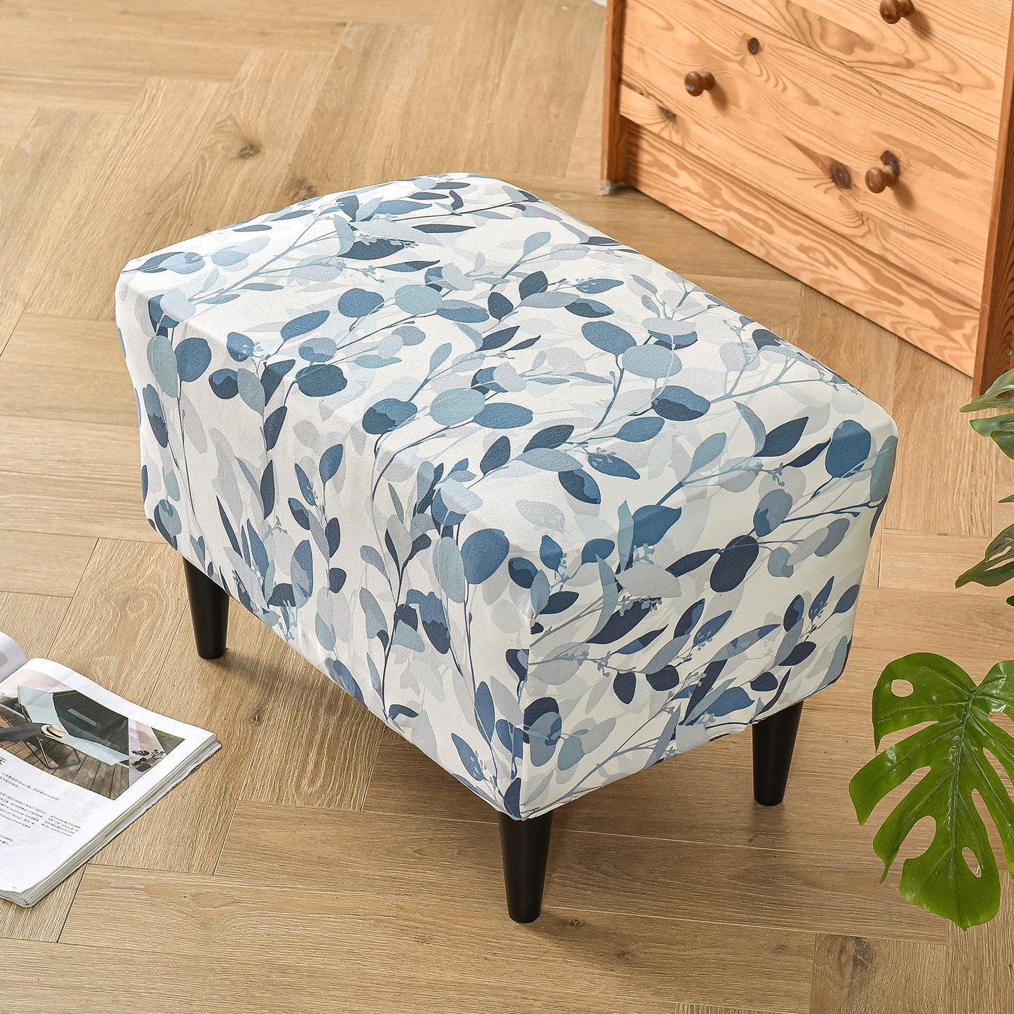 KRFOONN Ottoman Slipcovers Stretch Rectangle Footrest Stool Covers Printed Ottoman Cover for Foot Stool Furniture Protector with Non Slip Elastic Bottom(04, Large)