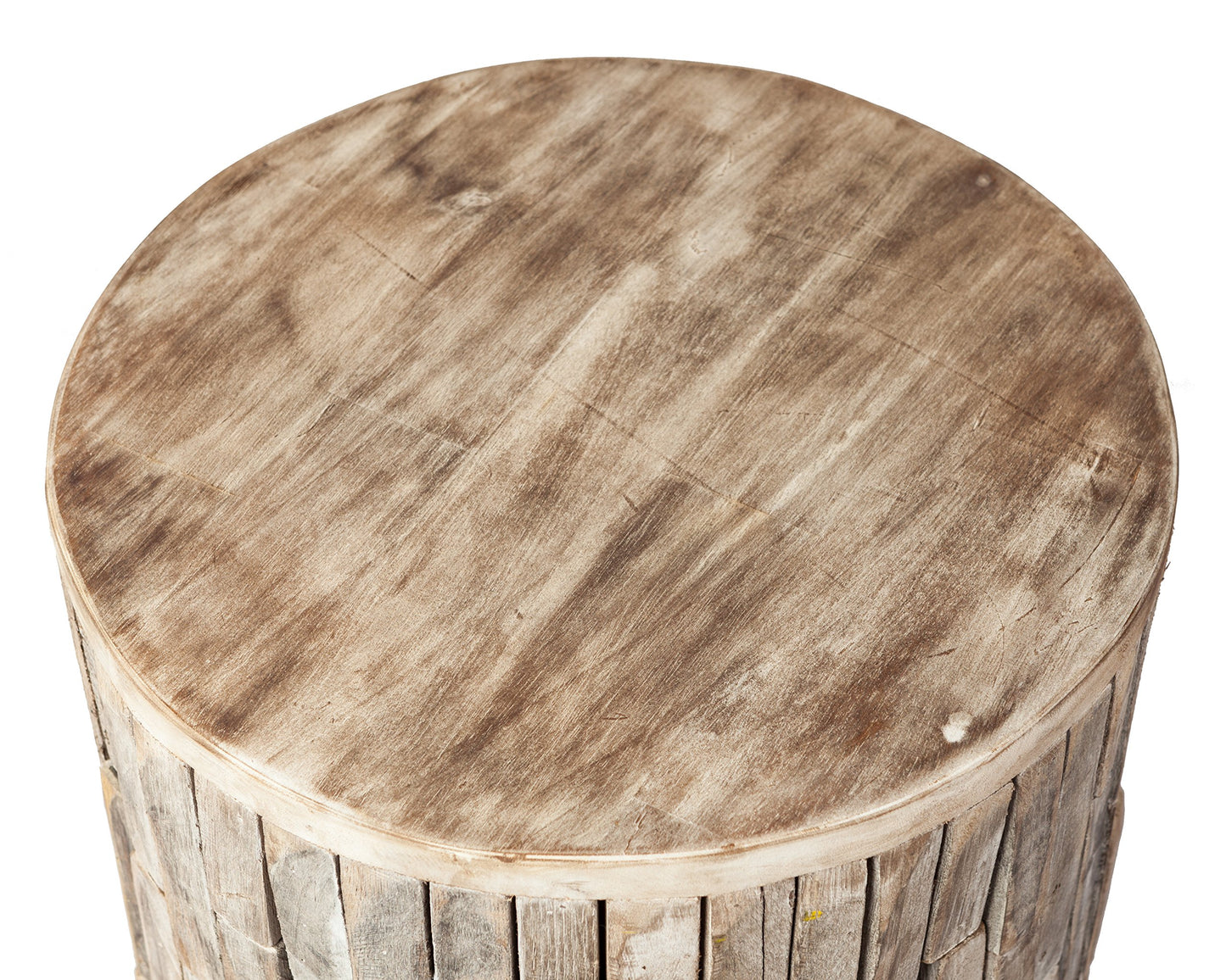 Patio Sense 62420 Elyse Round Rustic Garden Stool Wood Outdoor Seating & End Table Portable Adaptable Outdoor Furniture Ideal For Entertaining, Gardening & Decor - Seasoned Patina Finish May Vary