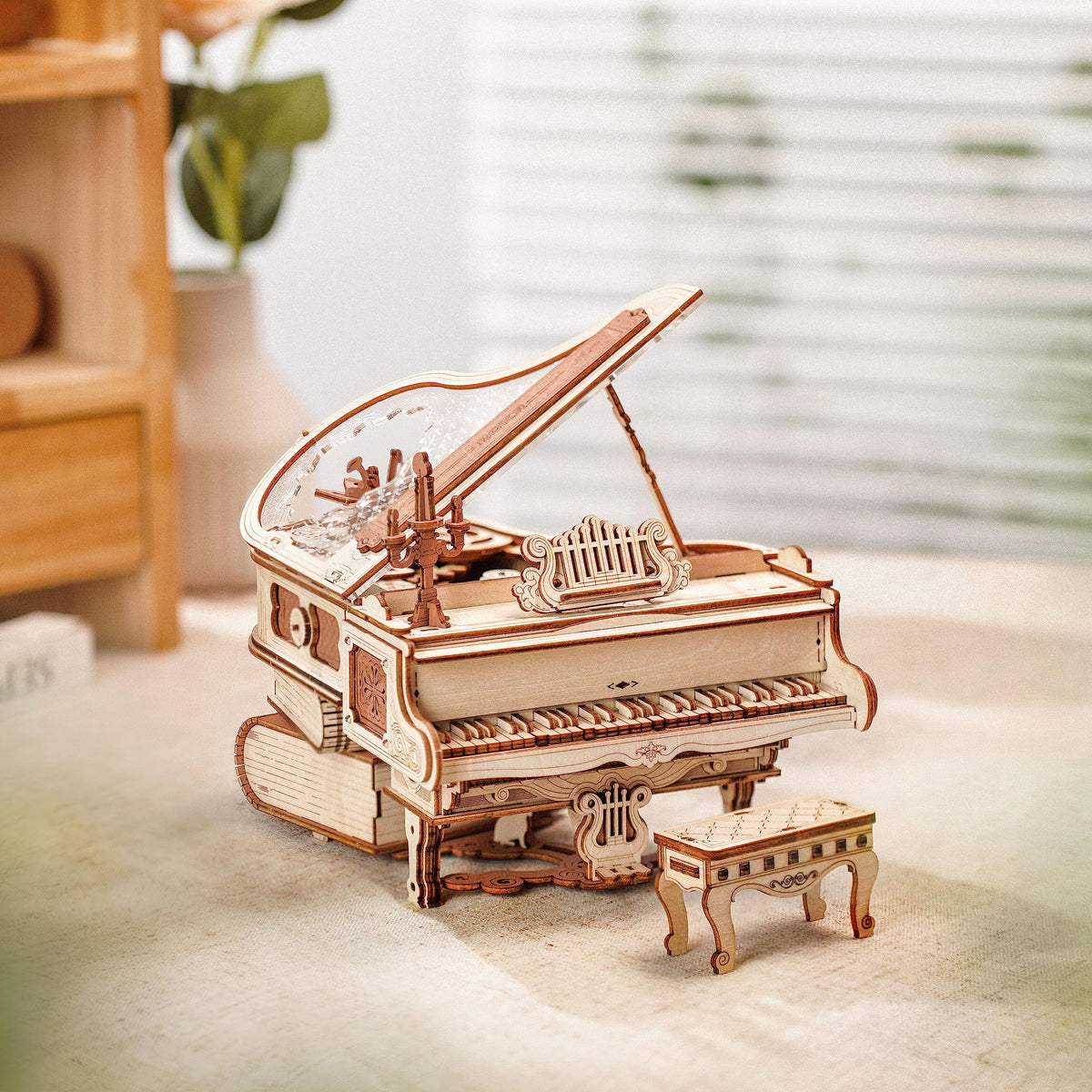 ROBOTIME AMK81 Magic Piano 3D Puzzles for Adults-Mechanical 3D Puzzles Musical Instrument-Wooden Music Box Puzzle Kit to Build-Aesthetic Desk Decor Unique Gift for Men/Women