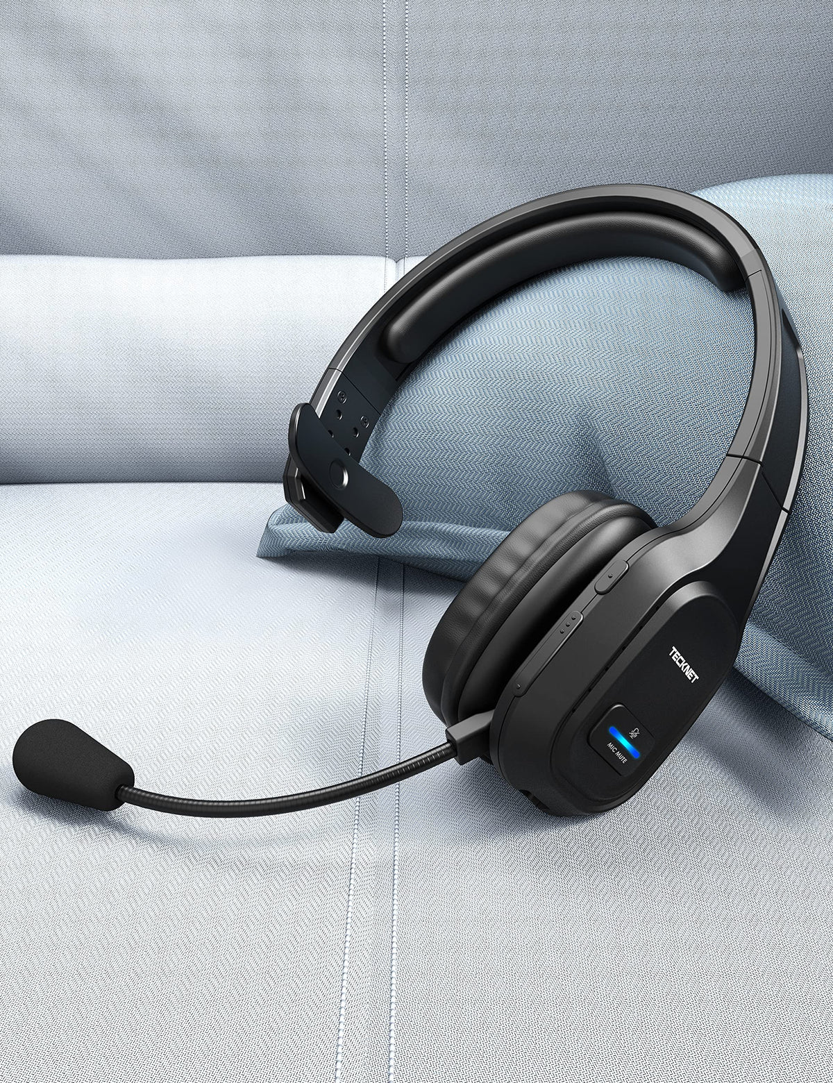 TECKNET Trucker Bluetooth Headset, Trucker Bluetooth Headphones with Microphone AI Noise Canceling Wireless On Ear Headset, Hands Free Wireless Headset for Cell Phone Computer Office Home (Black)