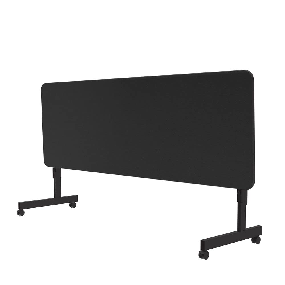 Correll 24"x60", Flip Top Office Training Table, Black Granite Commercial Laminate Top, Height Adjustable (23"-31") Workstation, 4 Castors, Folds Flat & Nest Together, Made in The USA