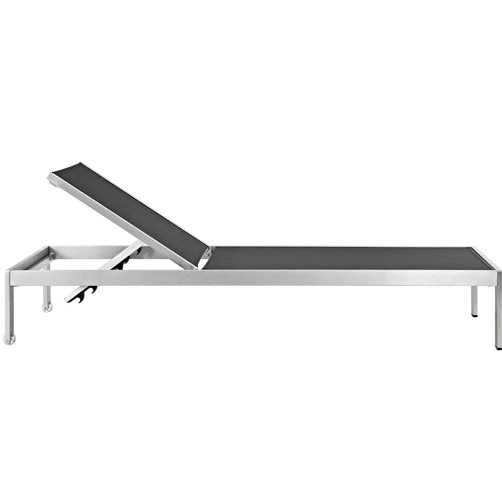 Modway Shore Aluminum Textilene® Mesh Outdoor Patio Six Poolside Chaise Lounge Chairs in Silver Black