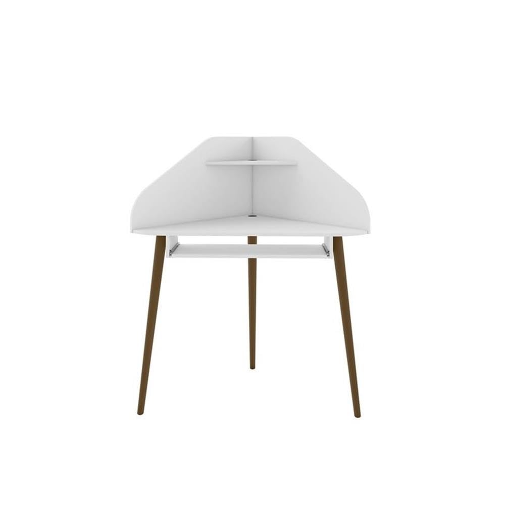 Manhattan Comfort Bradley Mid Century Modern Home Office Cubicle Section Study Desk, 2 Piece, White