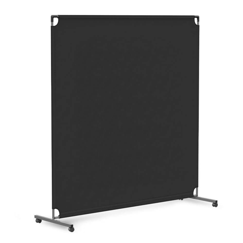 Steel-AID 60-inch Rolling Privacy Room Divider - Freestanding Office Wall Partition with Non See-Through Blackout Screen - Sturdy & Durable Iron Frame - Rolling Wheels - Black, White, Gray & Blue