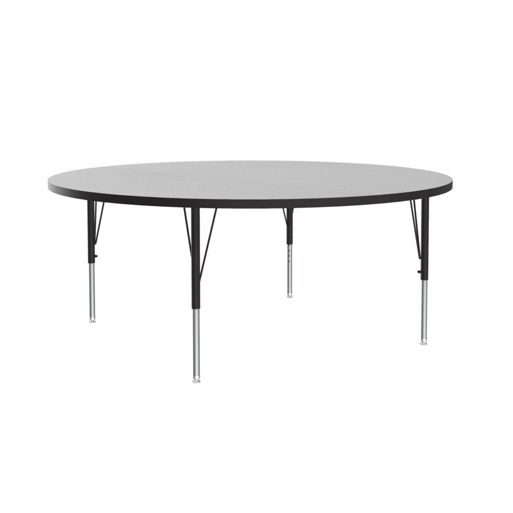 Correll 60" Round Econoline Classroom Activity Table, Gray Granite Melamine Top, Height Adjustable (19"-29"), Black/Chrome Legs, School Furniture, Made in The USA