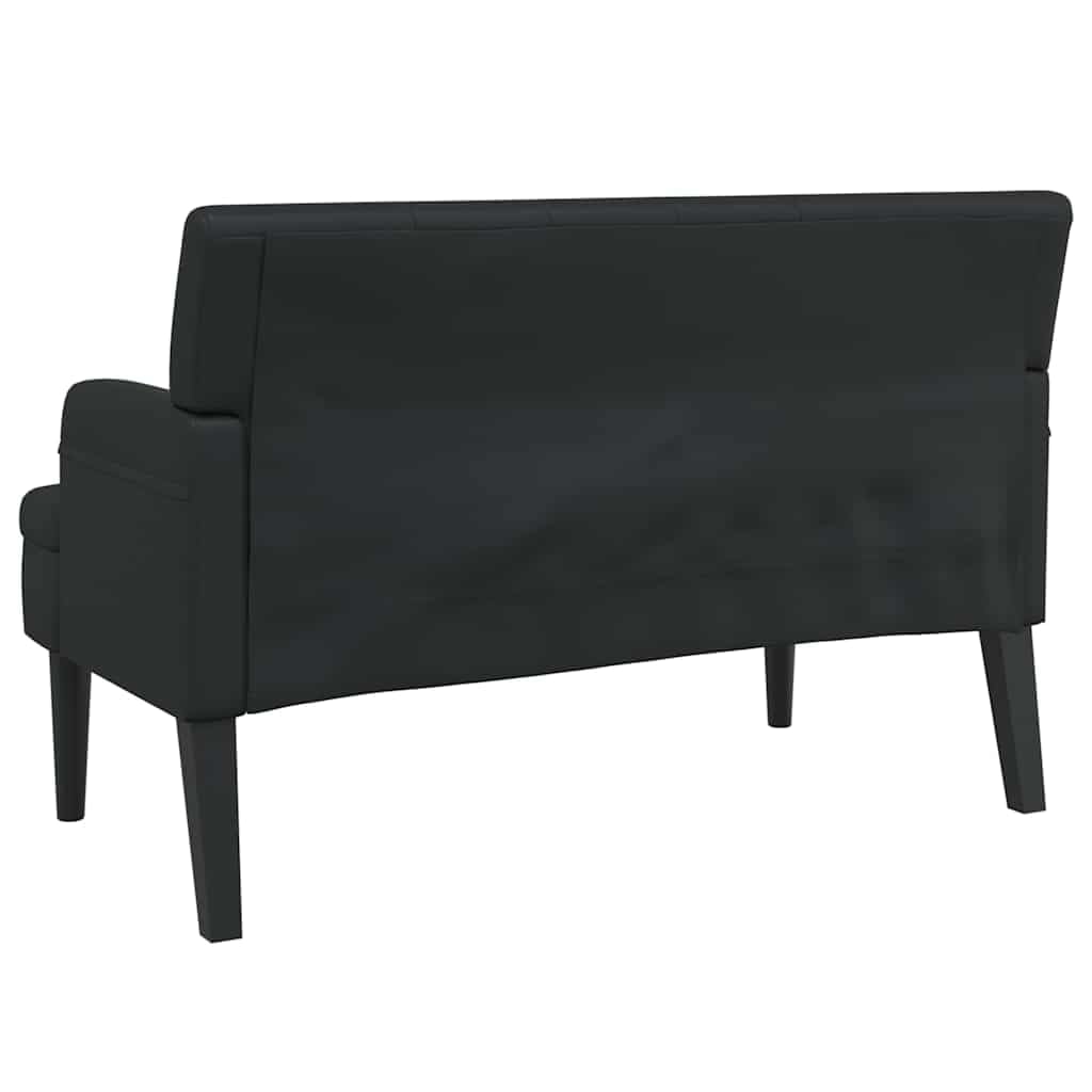 KHGPOTYU Faux Leather Bench with Backrest, 44.1x25.8x29.5 Inch Black Bench, Thickly Padded Seat and Armrests, Solid Rubber Wood Feet, Sturdy Plywood Frame for Home Office
