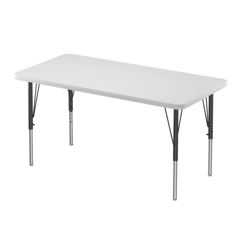 Correll 24"x36" Rectangular Classroom Activity Table, Height Adjustable (19"-29") Markerboard/Dry Erase Durable High Pressure Top, Gray Edge, Black/Chrome Legs, School Furniture, Made in The USA