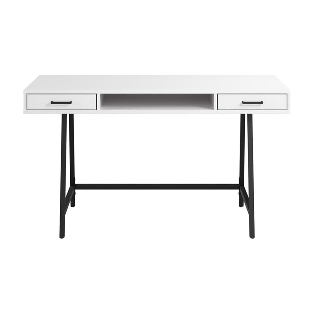 Bush Home Steele 54W Writing Desk with Storage in Pure White Oak | Large Wooden Computer Table for Home Office Workspace