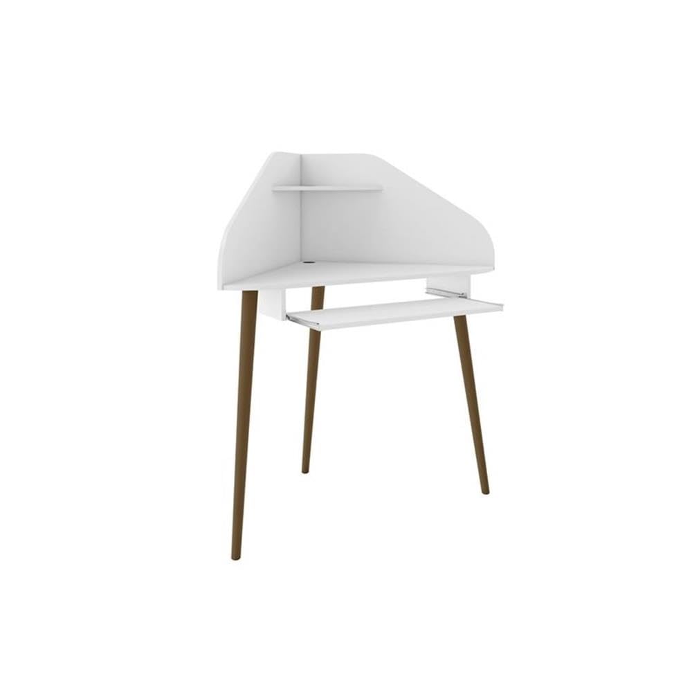 Manhattan Comfort Bradley Mid Century Modern Home Office Cubicle Section Study Desk, 2 Piece, White
