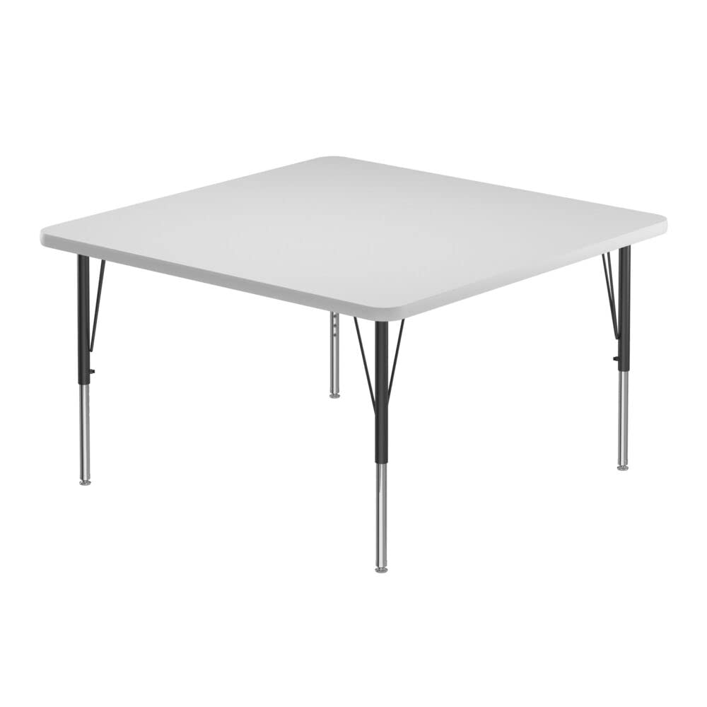 Correll 48" Square Classroom Activity Table, Height Adjustable (19"-29") Markerboard/Dry Erase Durable High Pressure Top, Gray Edge, Black/Chrome Legs, School Furniture, Made in The USA
