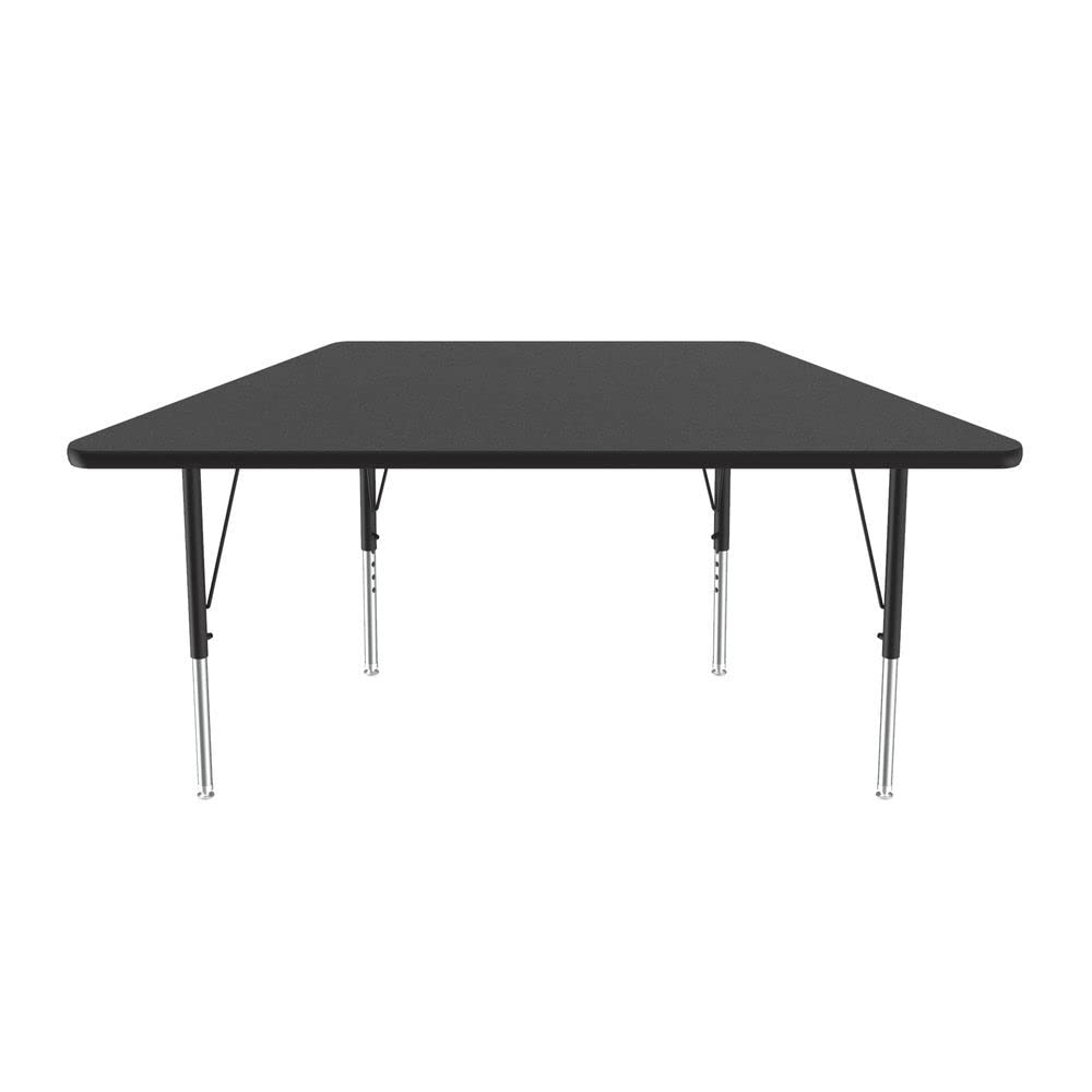 Correll 30"x60" Trapezoid Shaped Econoline Classroom Activity Table, Black Granite Melamine Top, Height Adjustable (19"-29"), Black/Chrome Legs, School Furniture, Made in The USA