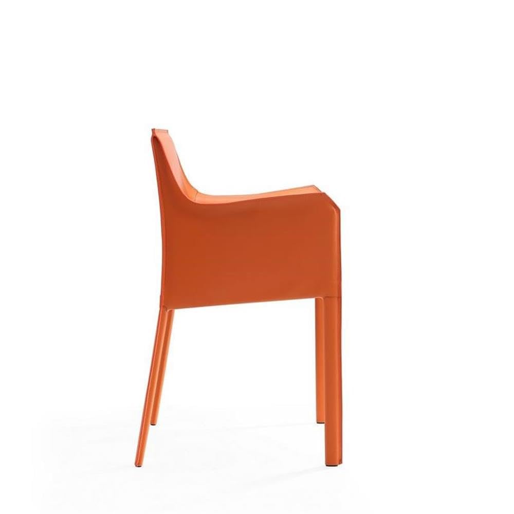 Manhattan Comfort Paris 8-Piece Leather Dining Chair and Armchair Set, Upholstered in Luxurious Saddle Material, Metal Frame, Ideal for Industrial and Coastal Homes, No Assembly, Coral