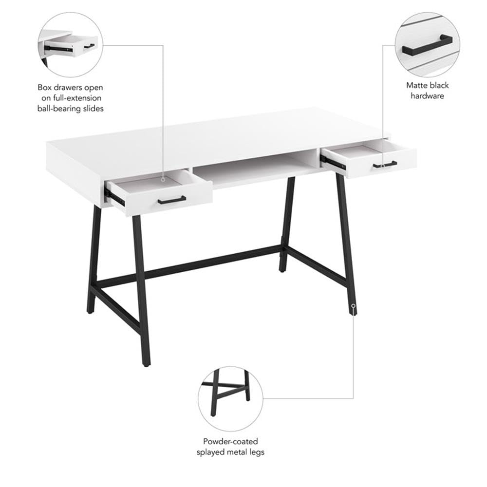 Bush Home Steele 54W Writing Desk with Storage in Pure White Oak | Large Wooden Computer Table for Home Office Workspace