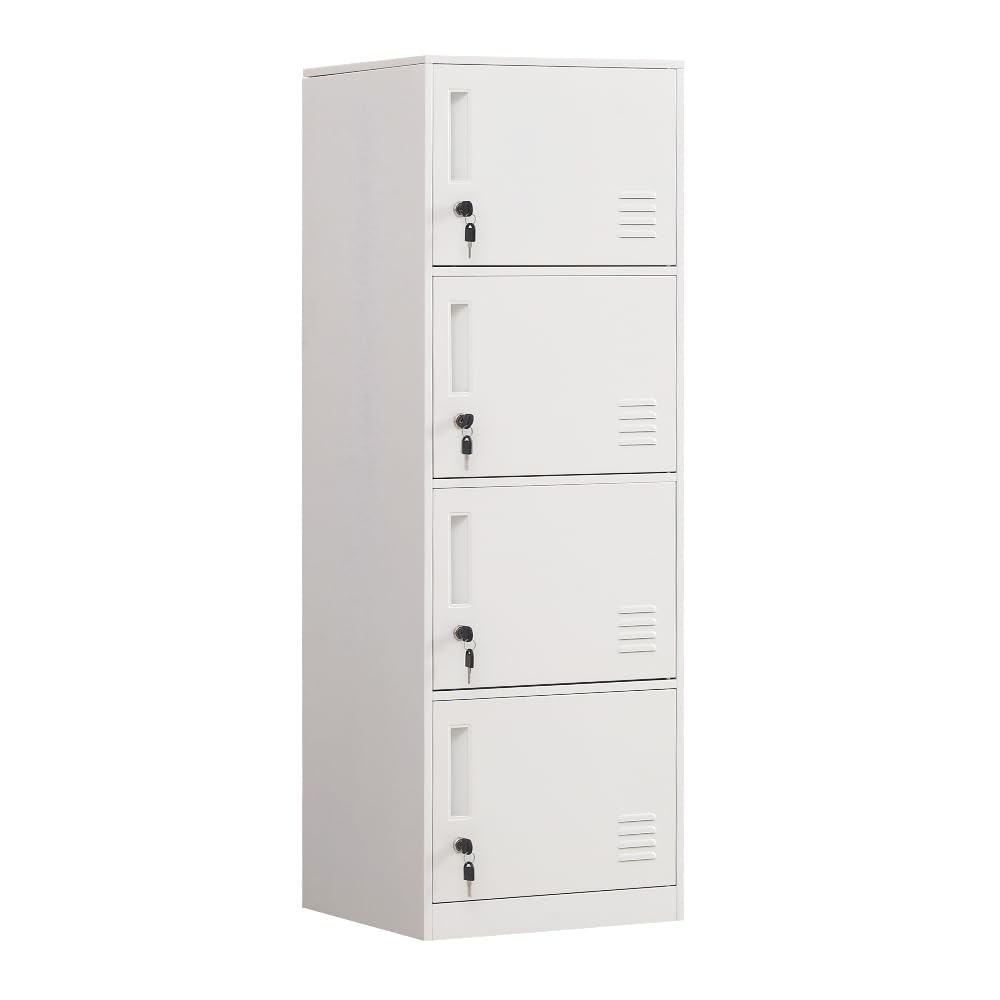 DAYTOYS 4 Door Metal Vertical Locker Storage Cabinet for Home,Office,School,Employees,Bedromm,4 Tier Storage Cabinet with Locking Doors,Lockable File Cabinet Organizer Lockers (White)