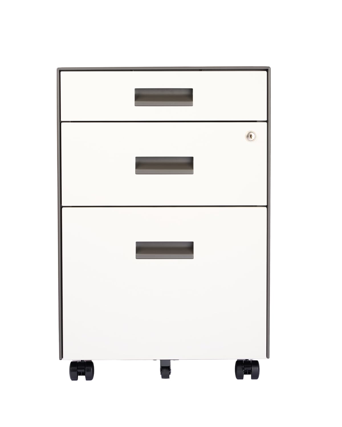 YEB Comfort 3 Drawer File Cabinet with Lock - Under Desk Metal Filing Cabinet, Legal/Letter File Folders, Wheels, Fully Assembled, White/Gray