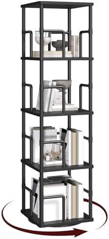 MAHANCRIS 4-Tier Rotating Bookshelf, Freestanding Corner Bookshelf, 360°