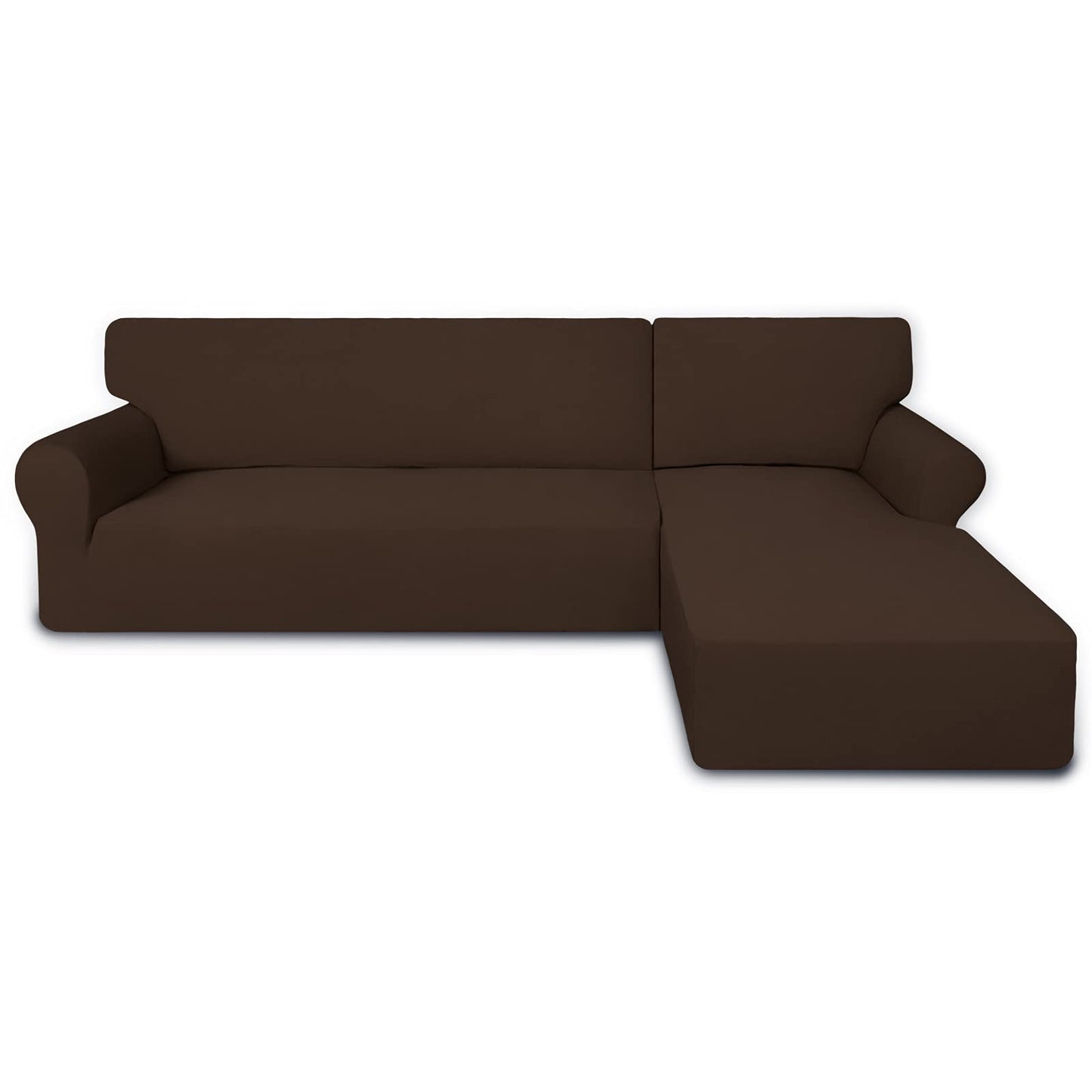 PureFit Super Stretch Sectional Couch Covers - 2 pcs Spandex Non Slip Sofa Covers with Elastic Bottom for L Shape Sectional Sofa Couch, Great for Kids & Pets (3 Seat Sofa + 3 Seat Chaise, Coffee)