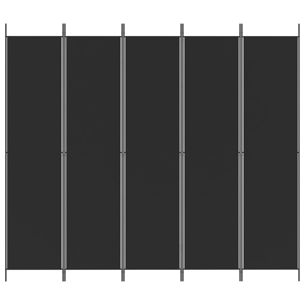 vidaXL vidaXL 5 Panel Room Divider, Folding Privacy Screen for Room Separation, Freestanding Divider Screen for Home Office, Modern Style, Black Fabric