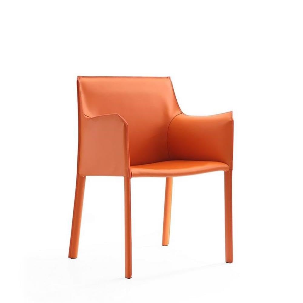 Manhattan Comfort Paris 8-Piece Leather Dining Chair and Armchair Set, Upholstered in Luxurious Saddle Material, Metal Frame, Ideal for Industrial and Coastal Homes, No Assembly, Coral