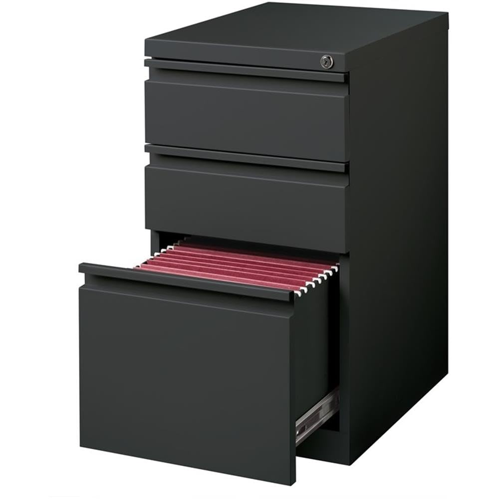 Hirsh HL10000 Series Metal Mobile Pedestal File Cabinet with 3-Drawer Box/Box/File Drawer, Hidden Casters, Counterweights, Core-Removable Lock, Pre-Assembled, Commercial Grade in Charcoal
