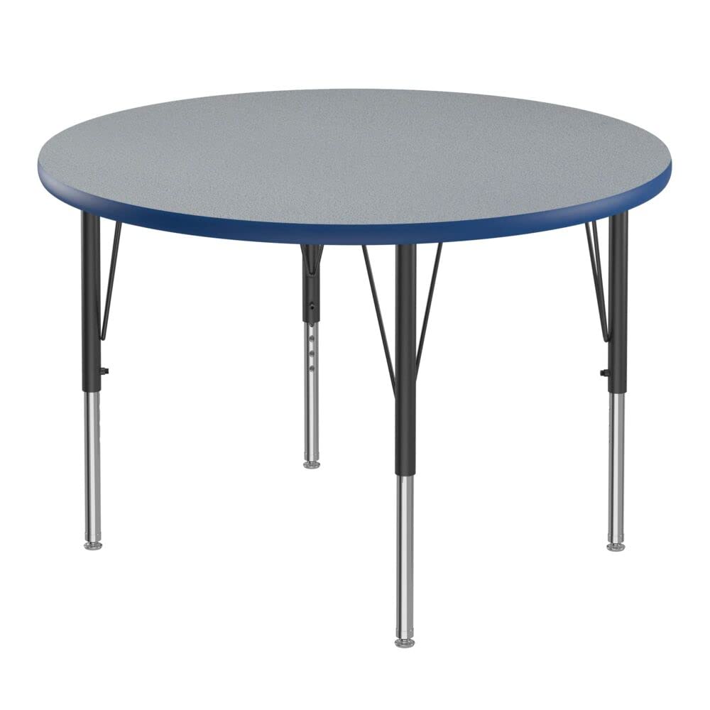 Correll 36" Round Classroom Activity Table, Height Adjustable (19"-29") Gray Granite Top, Blue Edge, Durable High Pressure Laminate, Black/Chrome Base, School Furniture, Made in The USA