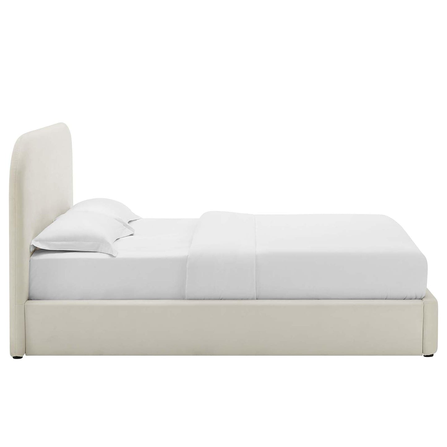 Modway Keynote Modern Full Bed Frame with Curve Shaped Headboard in Alabaster, Upholstered in Performance Velvet, Full Size Platform Bed, Soft Cloud Bed Frameain-Resistant Velvet Full Bed