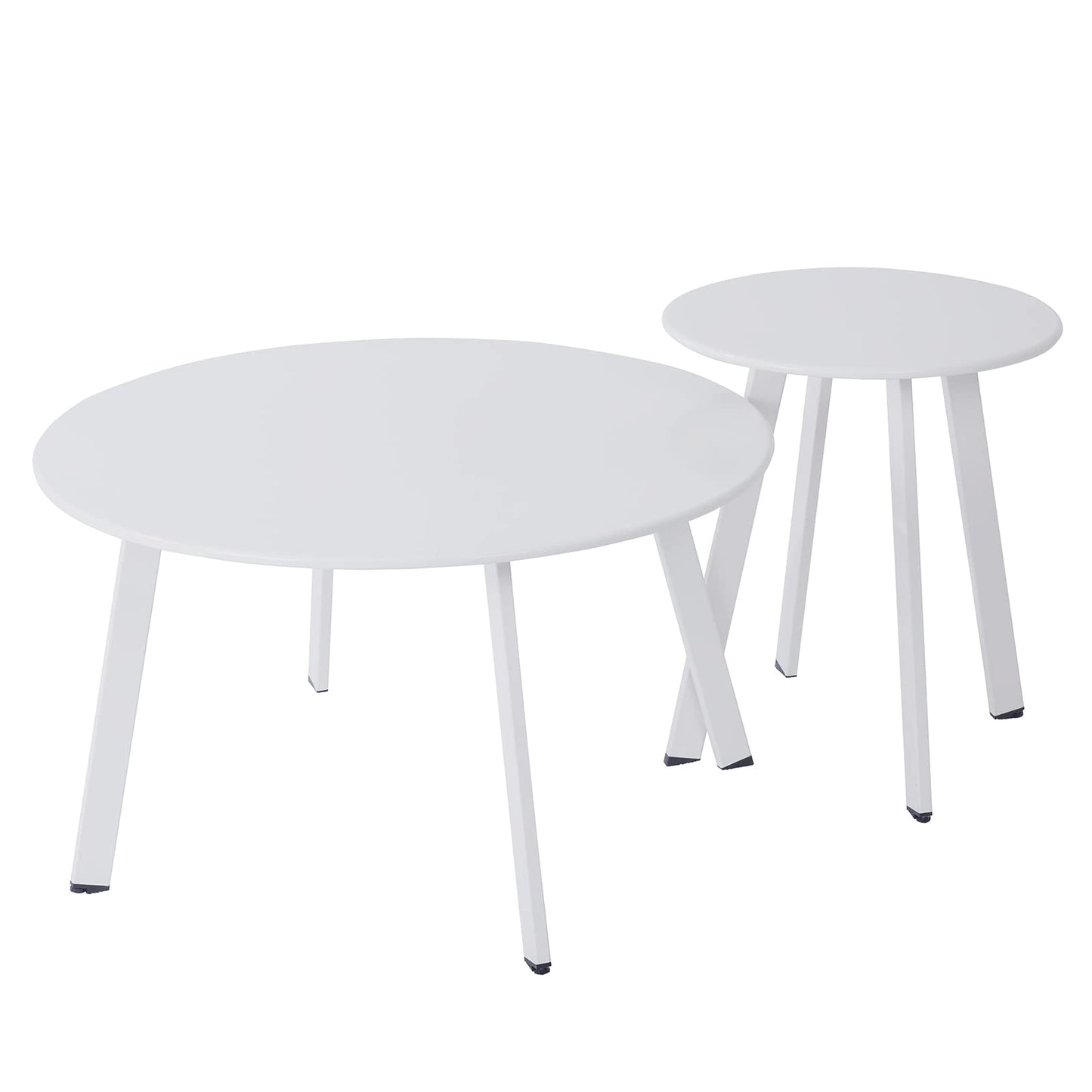 juserox Patio Outdoor Coffee Table Set of 2 - Weather Resistant Outdoor Round End Table Modern Coffee Tables for Living Room Balcony Home Office (White)