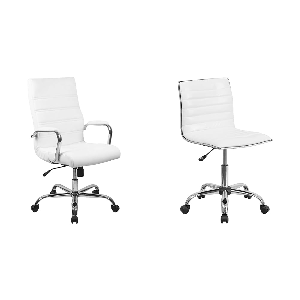 Flash Furniture Whitney High Back Desk Chair - White LeatherSoft Executive Swivel Office Chair with Chrome Frame & Alan Low Back Designer Armless White Ribbed Swivel Task Office Chair