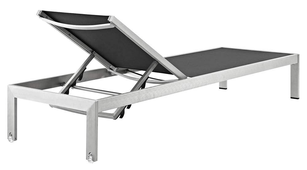 Modway Shore Outdoor Patio Chaise Aluminum Chair (Set of 2), Silver/Black, 2 Mesh Chaise