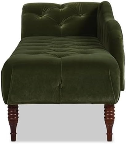 Pemberly Row Tufted Roll Arm Chaise Lounge, Olive Green Velvet Upholstery