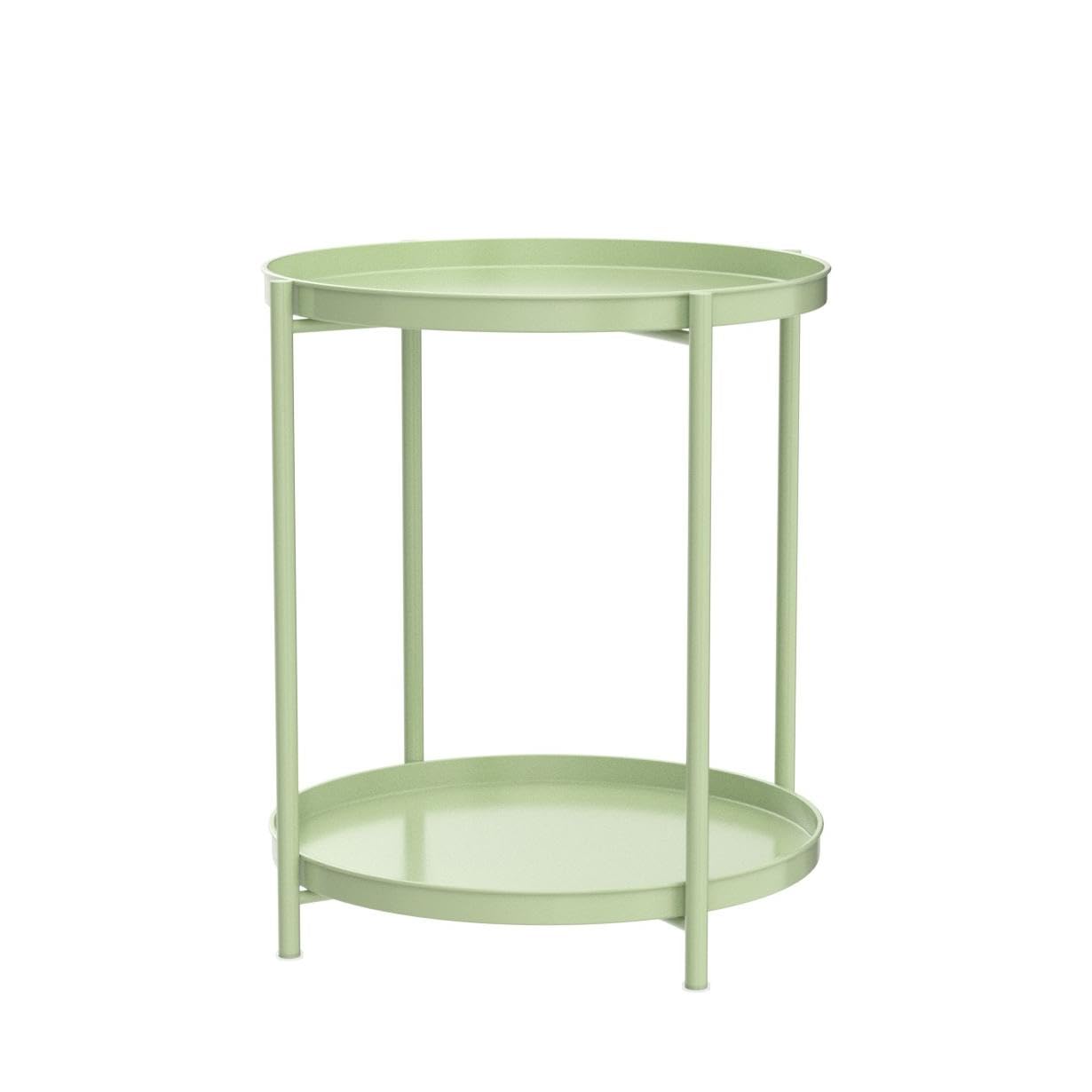 EKNITEY 2 Tier End Table - Metal Side Table Waterproof Small Sofa Coffee Side Tables Bedroom Indoor Outdoor with Removable Tray for Living Room Bedroom Balcony and Office (Atrovirens)