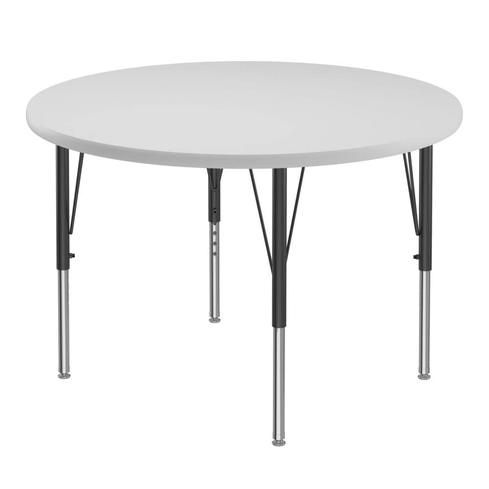 Correll 36" Round Classroom Activity Table, Height Adjustable (19"-29") Markerboard/Dry Erase Durable High Pressure Top, Gray Edge, Black/Chrome Legs, School Furniture, Made in The USA
