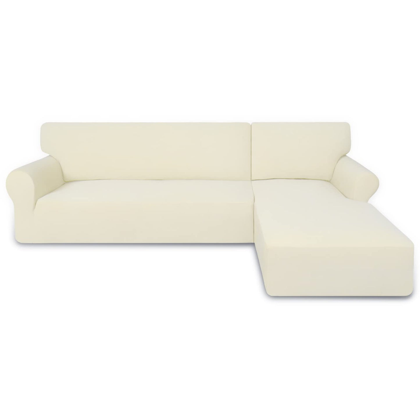 PureFit Super Stretch Sectional Couch Covers, polyester & spandex, Non Slip - 2 pcs Covers with Elastic Bottom for L Shape Sofa, Great for Kids & Pets (3 Seat Sofa + 3 Seat Chaise, Ivory)