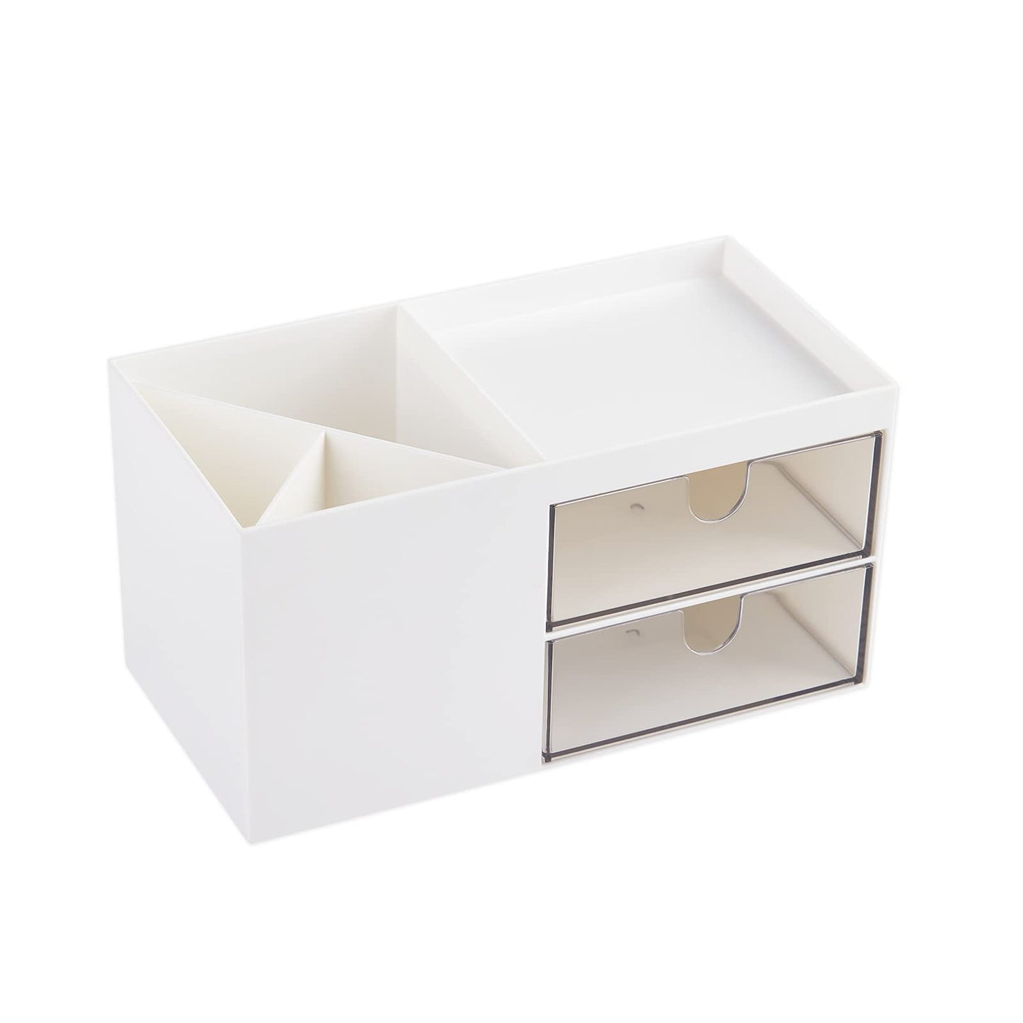 LETURE Office Desk Organizer with drawer, Office Supplies and Desk Accessories, Business Card/Pen/Pencil/Mobile Phone/Stationery Holder Storage Box (White)