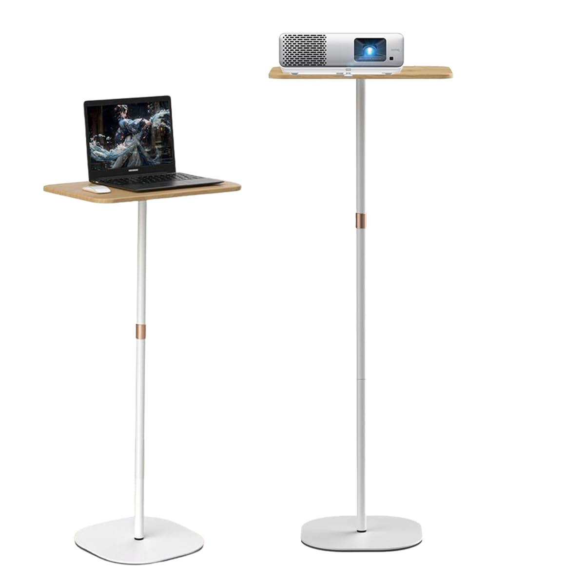 Small Laptop Standing Desk, 18“H - 46”H Adjustable Height Pedestal Side Table with Wooden Top, Portable Tall End Table, Stand-Up Desk for Bedside, Couch, Sofa, Living Room, Bedroom, Home Office, White