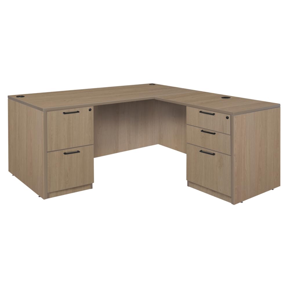Regency Legacy 60 x 65 in. L Desk with Double Full Pedestal Drawer Unit- Noble Oak