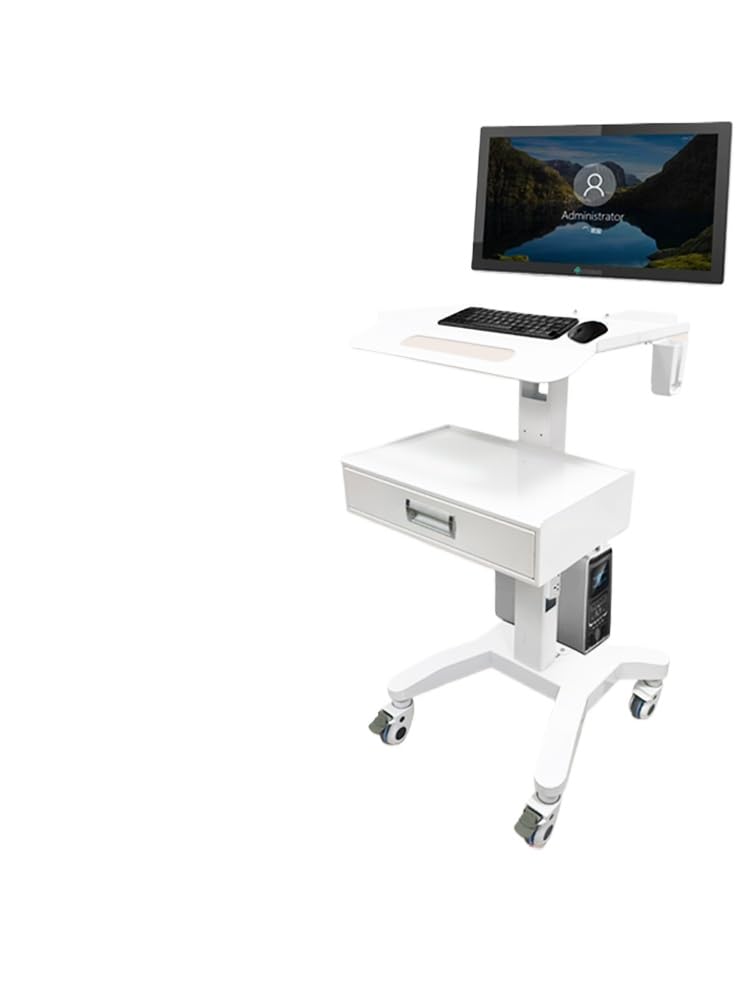 Medical Laptop Workstation Cart with Wheels, Adjustable Height Rolling Lab Trolley with Scanner Holder - Sturdy Mobile Computer Desk for Dental Clinics, Hospitals, Offices & Medical Labs (KSJ002)