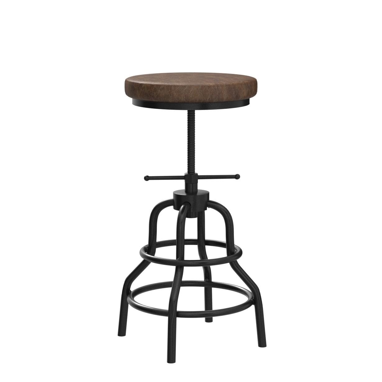 LOKKHAN Industrial Bar Stools-Swivel Leather Metal Bar Stool-20-27 Inch Tall Counter Height-Adjustable Kitchen Stool Dining Chair Cafe Stools (Set of 2)
